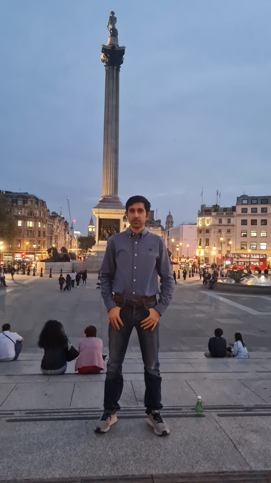 Me at Trafalgar Square, London during my research visit to King's College London